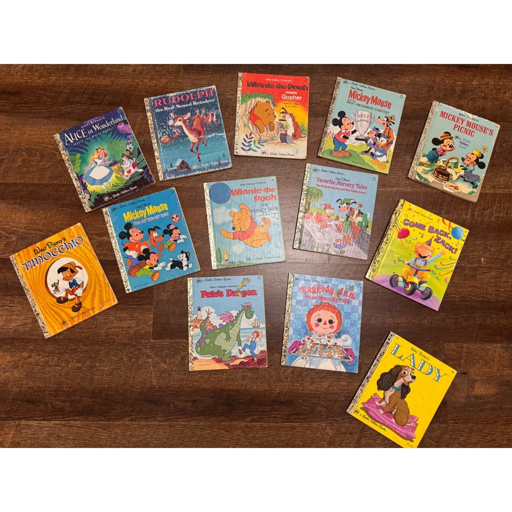 Vintage Little Golden Books Lot of 13 Disney Mickey Pooh Rudolph Lady & More